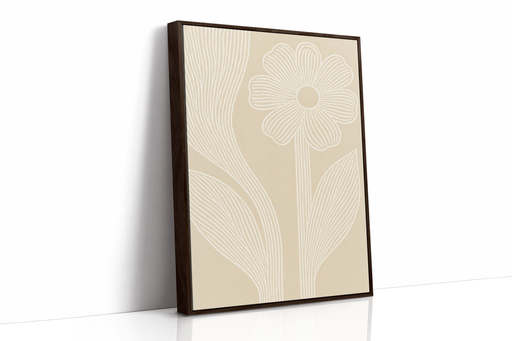 Minimalist Floral Line Art Print in Beige