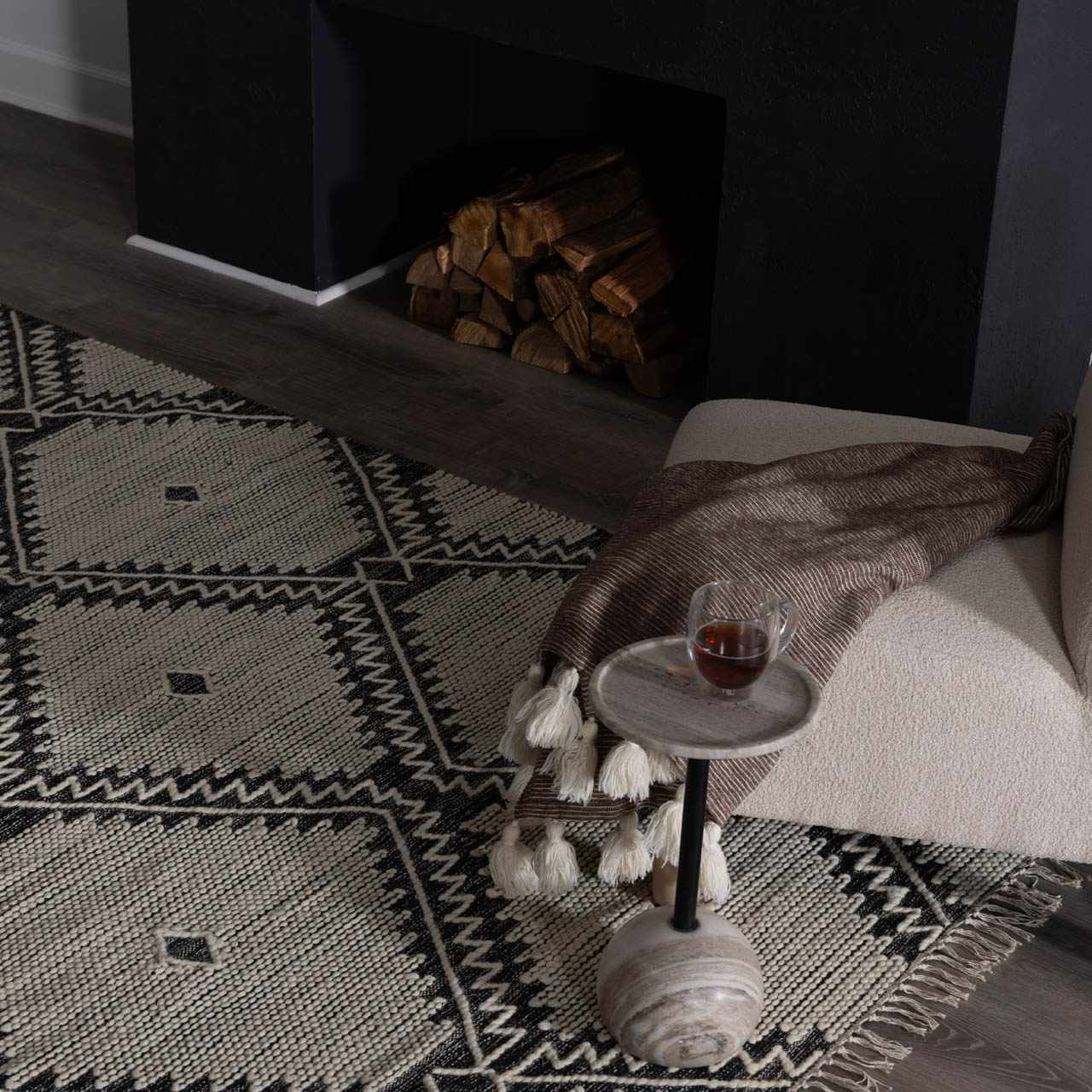 Brownhills Cream&Black Trellis Cotton Area Rug - Ornate Home