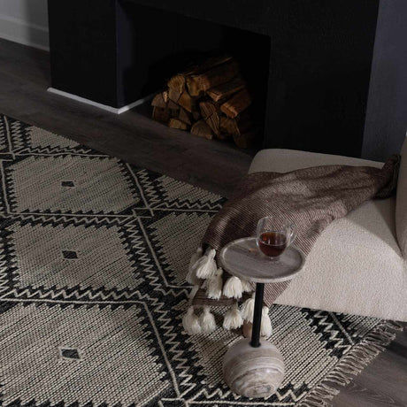 Brownhills Cream&Black Trellis Cotton Area Rug - Ornate Home