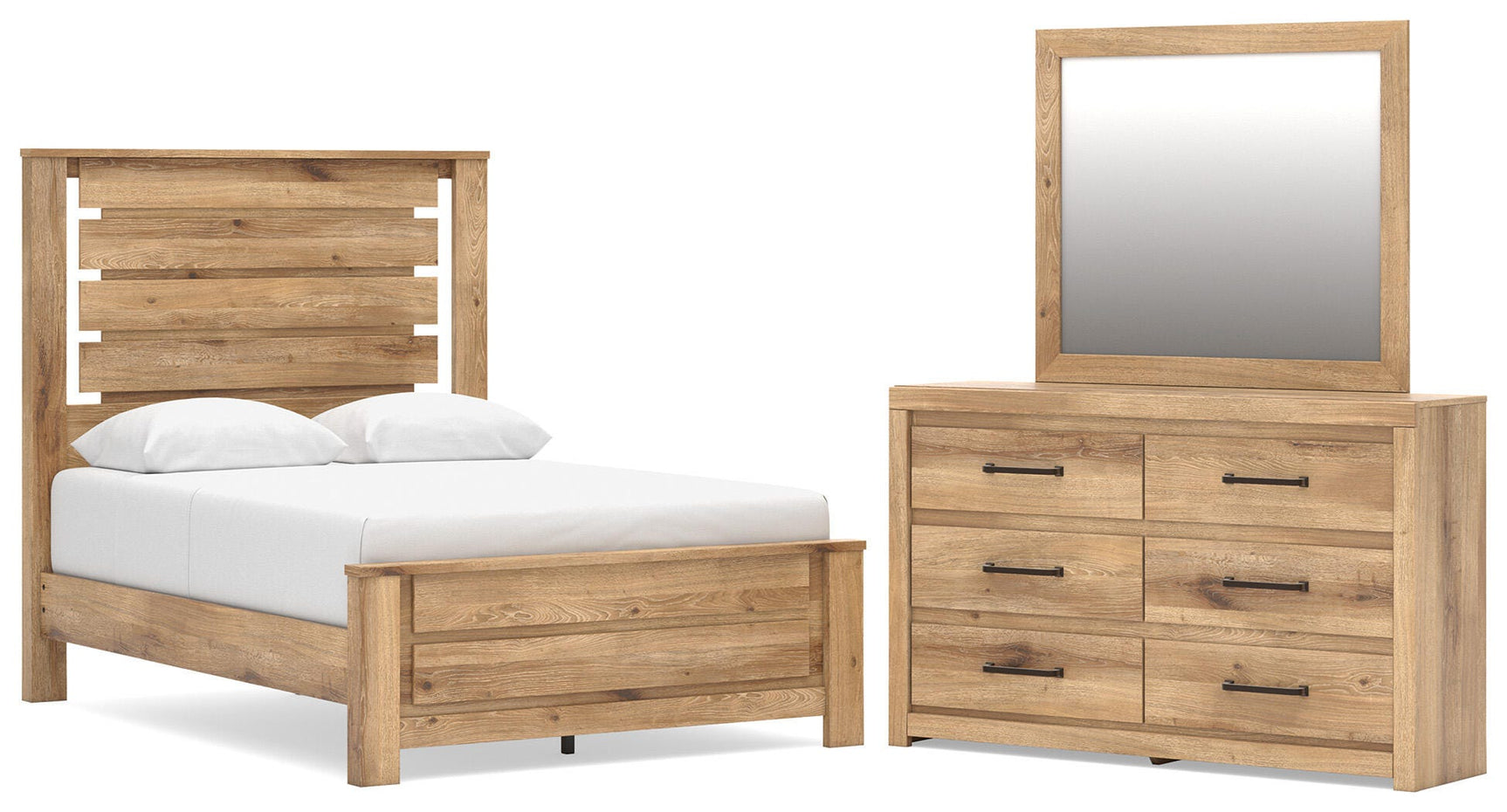 Brozmont Tan Full Panel Platform Bed, Dresser and Mirror - Ornate Home
