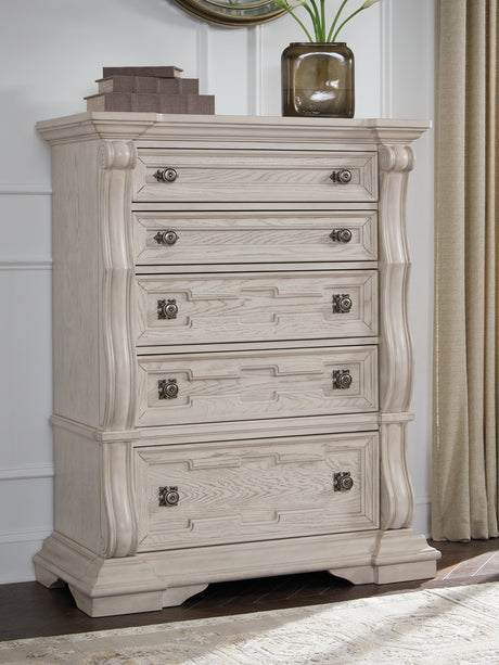 Bruchandi Antique White Five Drawer Chest - Ornate Home