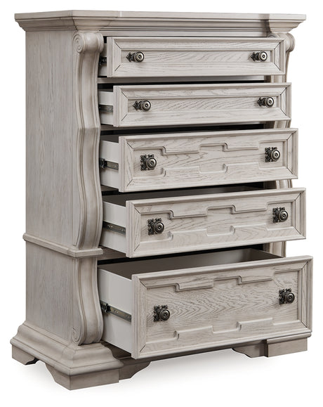 Bruchandi Antique White Five Drawer Chest - Ornate Home