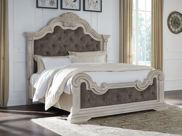 Bruchandi Antique White King Upholstered Panel Bed (Online Special Price) - Ornate Home