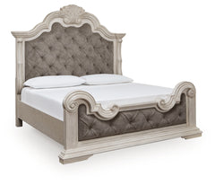 Bruchandi Antique White King Upholstered Panel Bed - Ornate Home