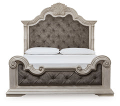 Bruchandi Antique White King Upholstered Panel Bed - Ornate Home