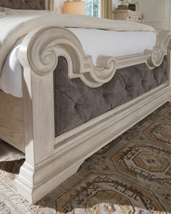 Bruchandi Antique White King Upholstered Panel Bed - Ornate Home
