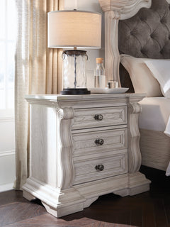 Bruchandi Antique White Three Drawer Night Stand - Ornate Home