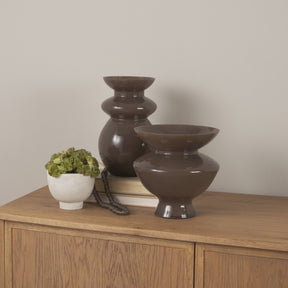 Bruna Brown Wide Mouth Geometric Glass Vase - Ornate Home