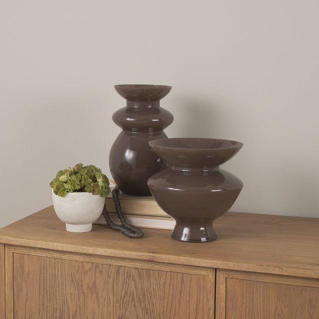 Bruna Brown Wide Mouth Geometric Glass Vase - Ornate Home