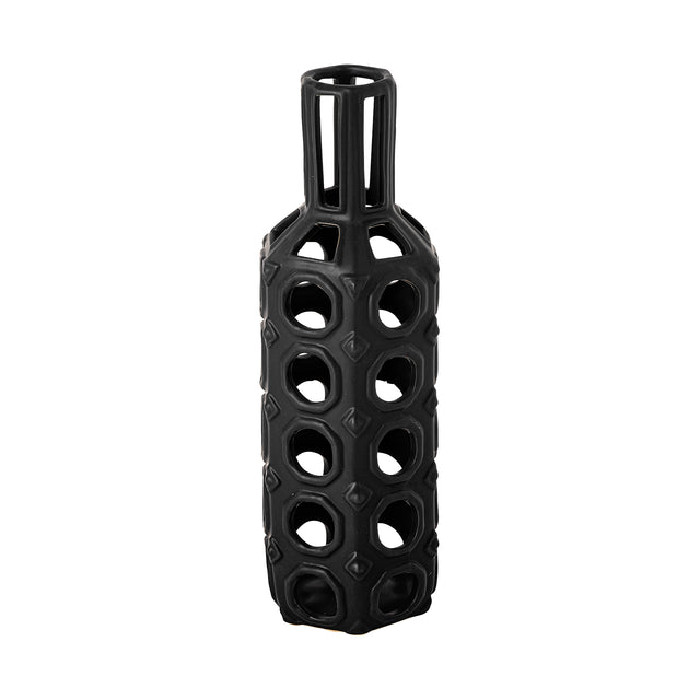 Brunel Black Large Drum-Shaped Ceramic Vase - Ornate Home