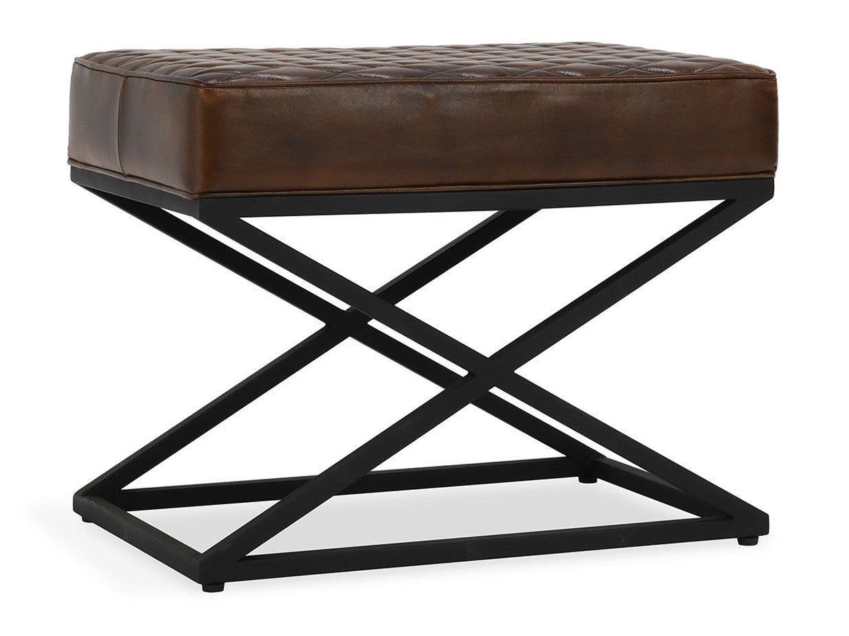 Bruno Rustic Brown Leather Rectangle Stool - Ornate Home