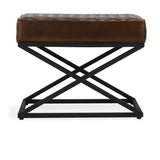 Bruno Rustic Brown Leather Rectangle Stool - Ornate Home