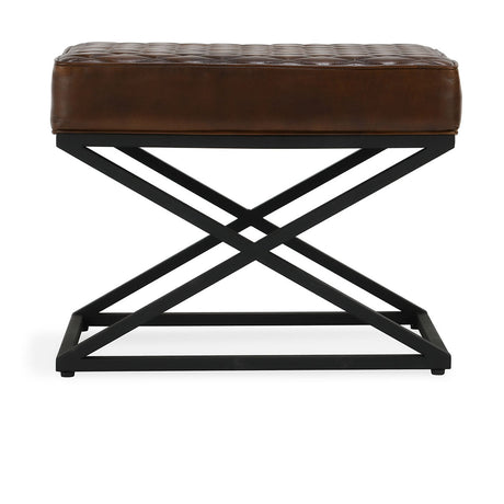 Bruno Rustic Brown Leather Rectangle Stool - Ornate Home