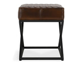 Bruno Rustic Brown Leather Rectangle Stool - Ornate Home