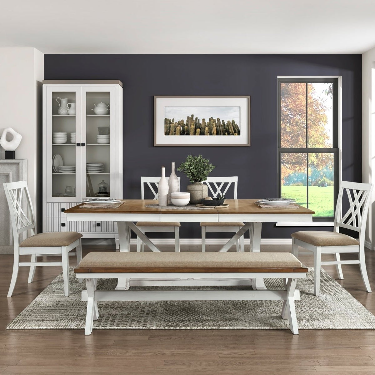 Homelegance Brunson Oak/White/Khaki 6-Piece Dining Table Set