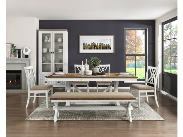 Brunson Oak/White/Khaki 6-Piece Dining Table Set - Ornate Home