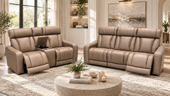 Bryce Sahara Fabric Power Reclining Loveseat with Console - Ornate Home