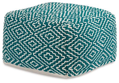 Brynnsen Teal/Ivory Pouf - Ornate Home