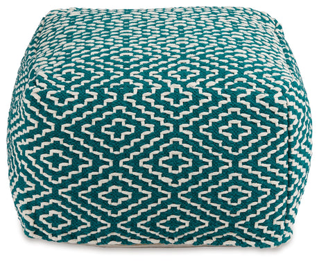 Brynnsen Teal/Ivory Pouf - Ornate Home