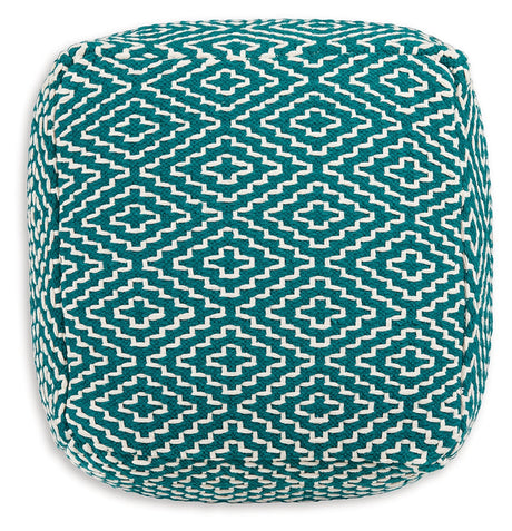 Brynnsen Teal/Ivory Pouf - Ornate Home