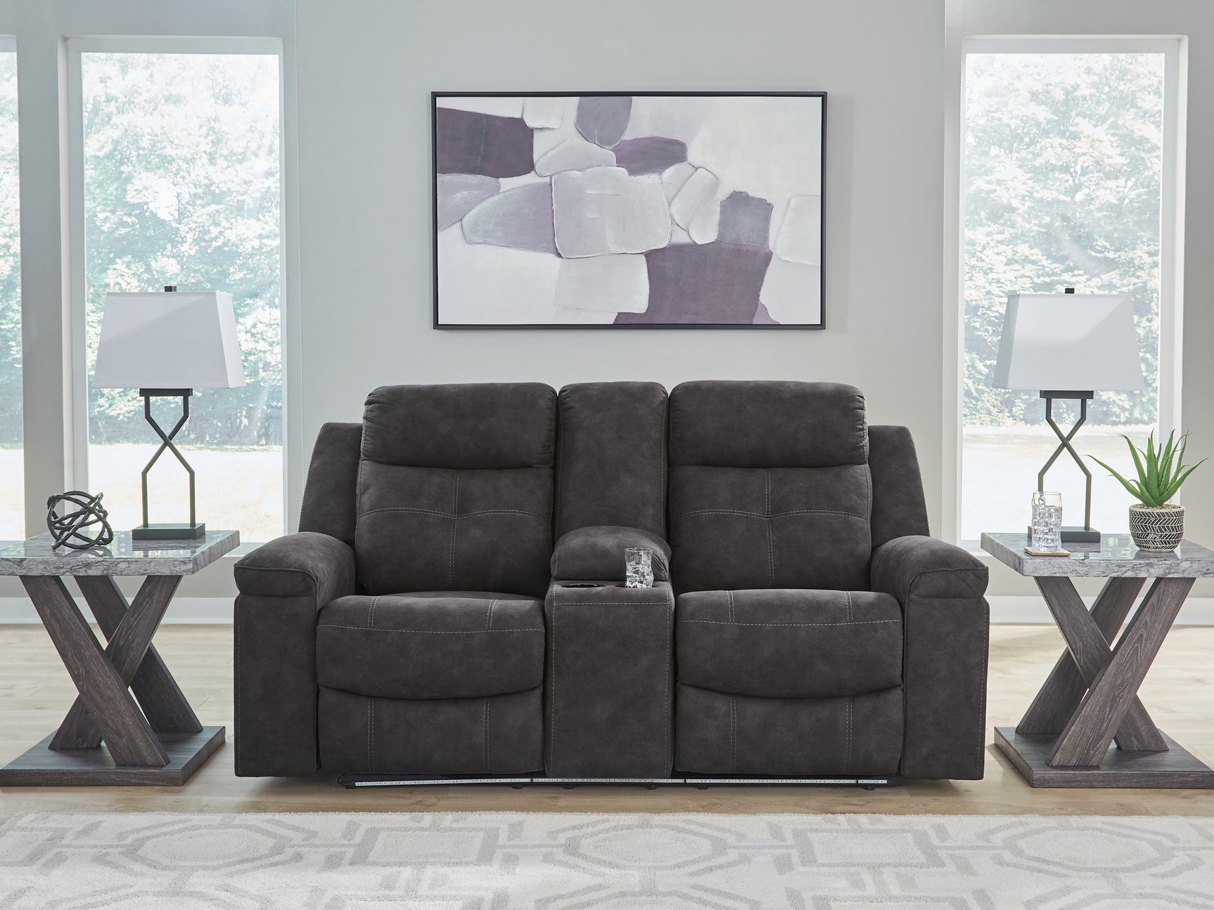 Brysonview Charcoal DBL Rec Loveseat w/Console - Ornate Home