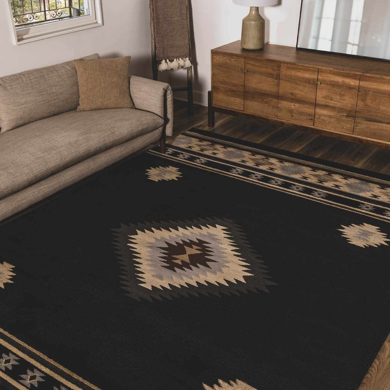 Buckhaven Black Southwestern Area Rug - Ornate Home
