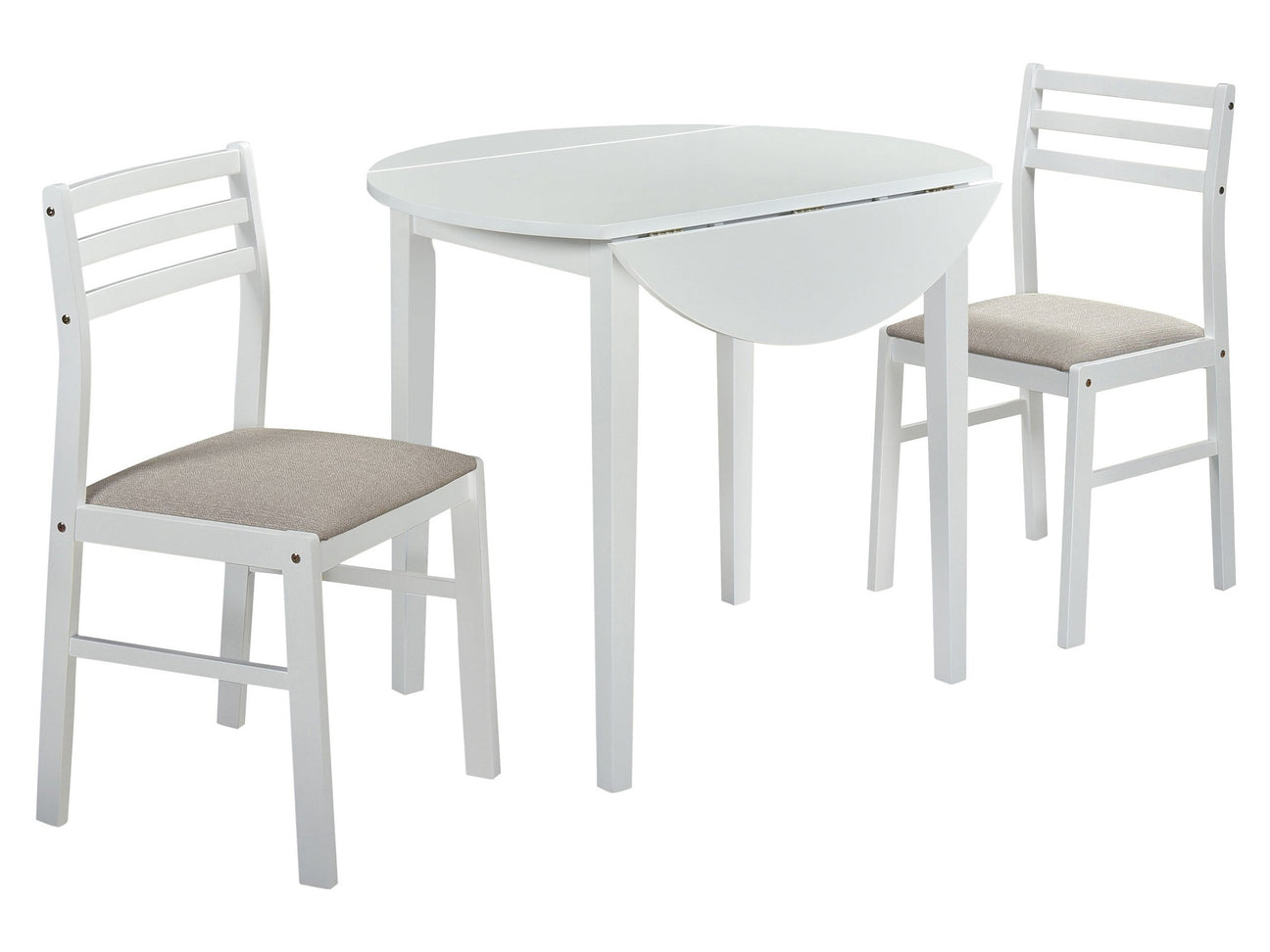 Bucknell White 3-piece Round Drop Leaf Dining Table Set - Ornate Home