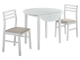 Bucknell White 3-piece Round Drop Leaf Dining Table Set - Ornate Home
