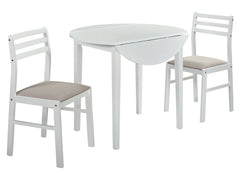 Bucknell White 3-piece Round Drop Leaf Dining Table Set - Ornate Home