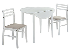 Bucknell White 3-piece Round Drop Leaf Dining Table Set - Ornate Home
