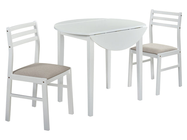 Bucknell White 3-piece Round Drop Leaf Dining Table Set - Ornate Home