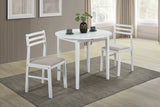 Bucknell White 3-piece Round Drop Leaf Dining Table Set - Ornate Home