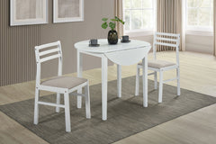 Bucknell White 3-piece Round Drop Leaf Dining Table Set - Ornate Home