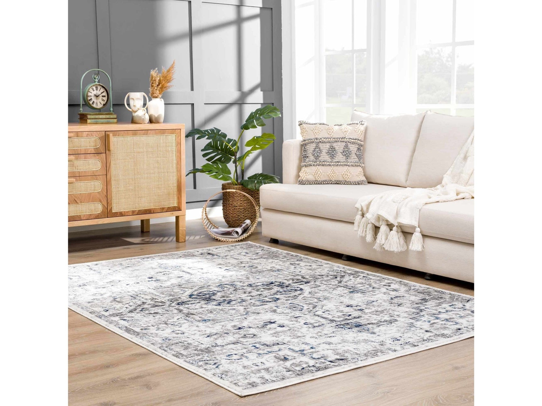 Buenaventura Cream & Navy Area Rug - Ornate Home