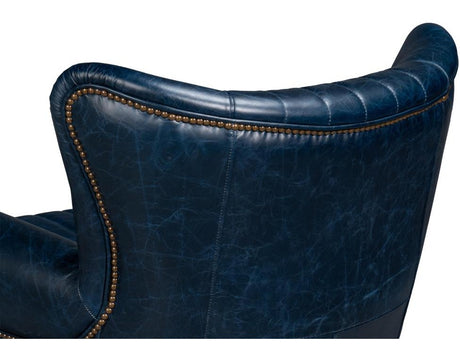 Bugatti Blue Leather Swivel Chair - Ornate Home
