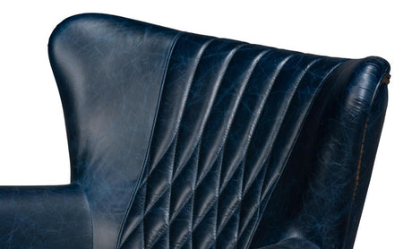 Bugatti Blue Leather Swivel Chair - Ornate Home
