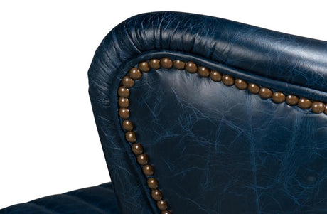 Bugatti Blue Leather Swivel Chair - Ornate Home