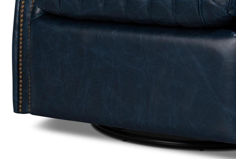 Bugatti Blue Leather Swivel Chair - Ornate Home