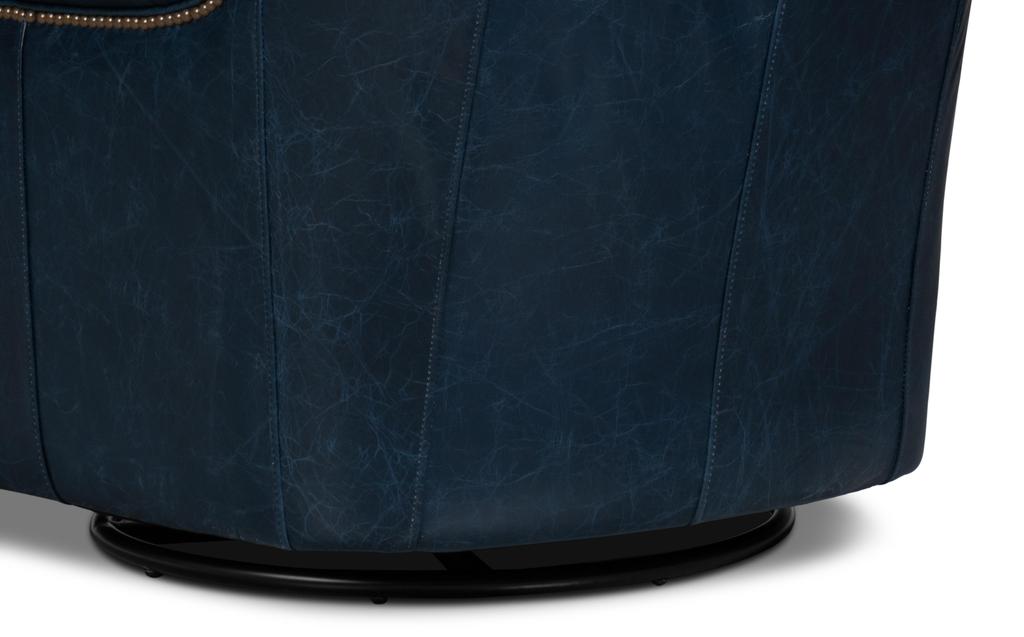 Bugatti Blue Leather Swivel Chair - Ornate Home