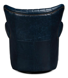 Bugatti Blue Leather Swivel Chair - Ornate Home