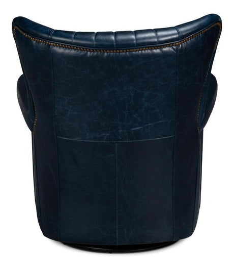 Bugatti Blue Leather Swivel Chair - Ornate Home