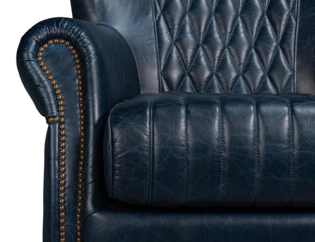 Bugatti Blue Leather Swivel Chair - Ornate Home