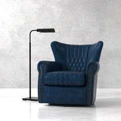 Bugatti Blue Leather Swivel Chair - Ornate Home