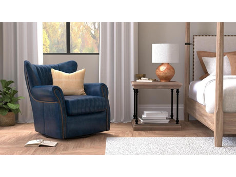 Bugatti Blue Leather Swivel Chair - Ornate Home