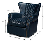 Bugatti Blue Leather Swivel Chair - Ornate Home