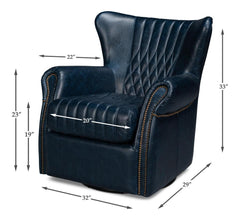 Bugatti Blue Leather Swivel Chair - Ornate Home