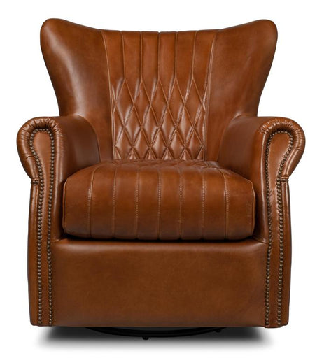Bugatti Brown Leather Swivel Chair - Ornate Home