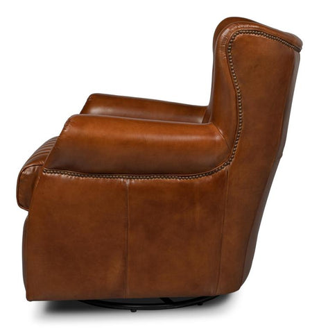 Bugatti Brown Leather Swivel Chair - Ornate Home