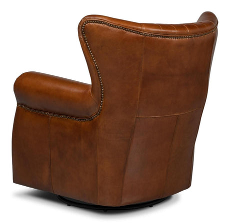 Bugatti Brown Leather Swivel Chair - Ornate Home