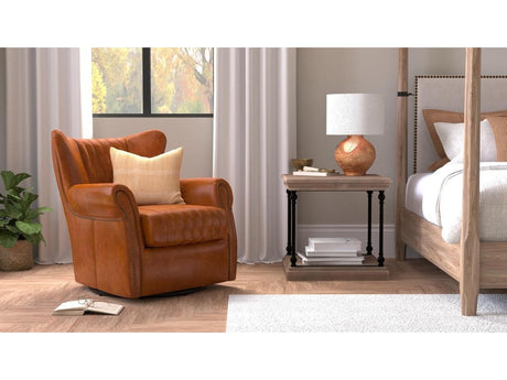 Bugatti Brown Leather Swivel Chair - Ornate Home